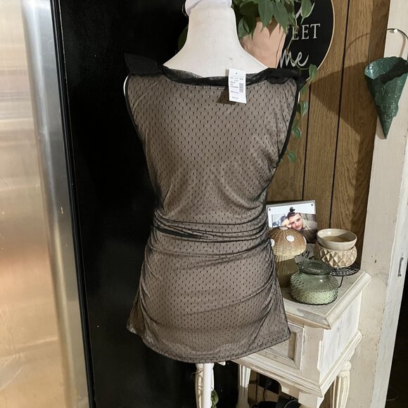 NWT Maurices Sheer Black Polka Dot Mesh Sleeveless Top With Ruffle Details Mediu - Picture 2 of 2